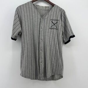 Alcatraz Hard‎ Ball Baseball Jersey Gray Pinstripe Athletic Dept Button Up Top